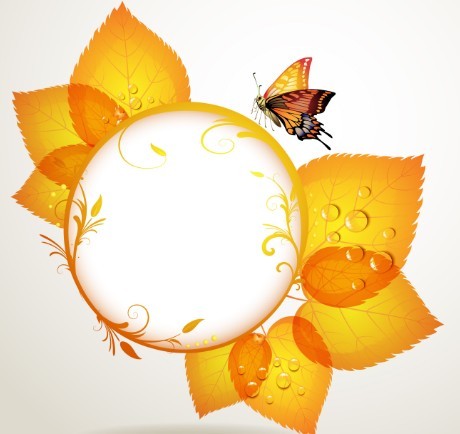 Orange Leaf and Butterfly Vector Frame 03