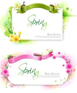 Set Of Clean Spring Vector Frames with Ribbon and Floral Ornaments 01