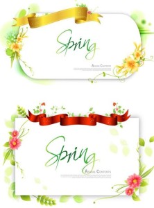 Set Of Clean Spring Vector Frames with Ribbon and Floral Ornaments 02