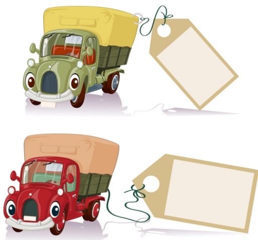 Cute Cartoon Trucks With Labels Vector 01