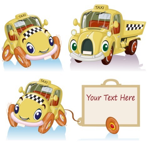 Cute Cartoon Trucks With Labels Vector 02