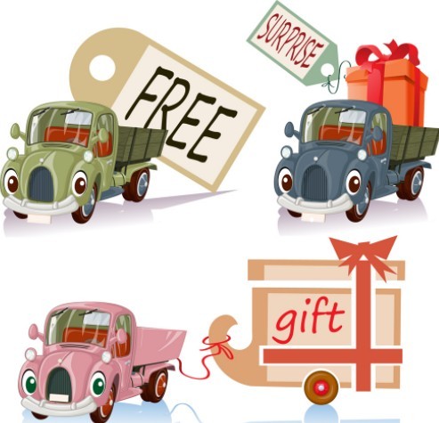 Cute Cartoon Trucks With Labels Vector 03
