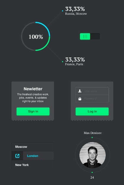 Minimal Dark and Green UI Kit PSD