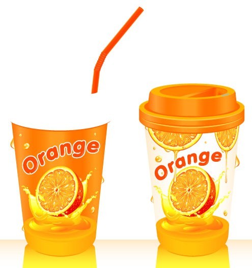 Paper And Plastic Drinking Cup with Drinking Straw Template Vector 01