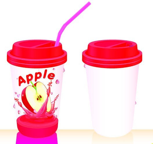 Paper And Plastic Drinking Cup with Drinking Straw Template Vector 03