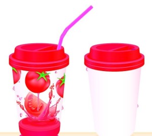 Paper And Plastic Drinking Cup with Drinking Straw Template Vector 04