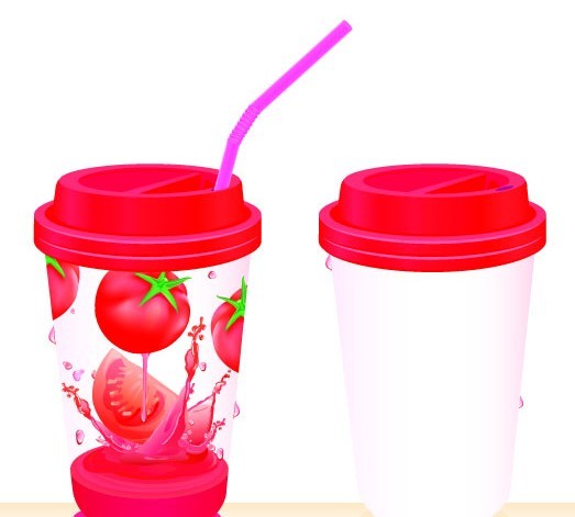 Paper And Plastic Drinking Cup with Drinking Straw Template Vector 04