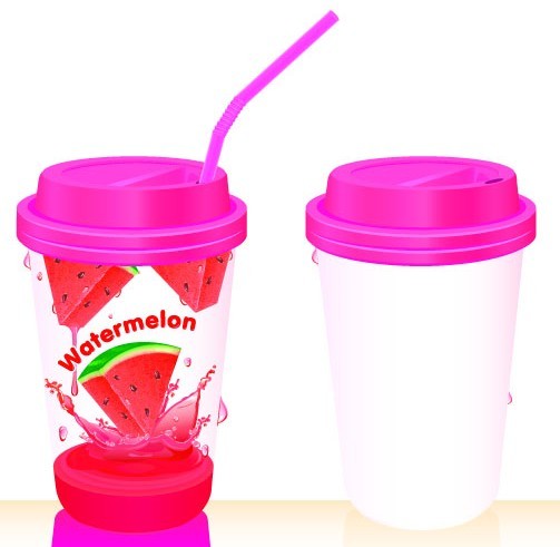 Paper And Plastic Drinking Cup with Drinking Straw Template Vector 05