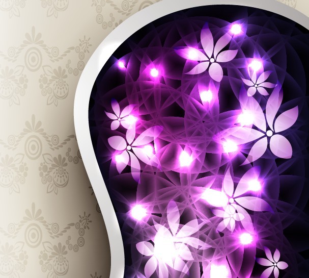 Purple Flowers with Vintage Floral Background Vector