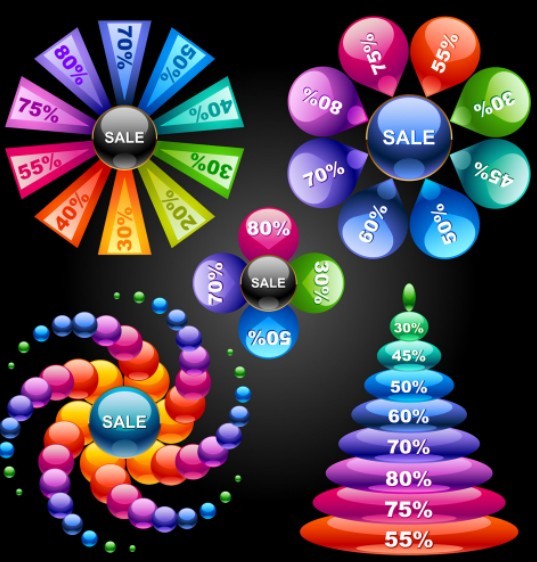 Set Of Colorful Abstract Sales Promotion Circle Icons Vector 02
