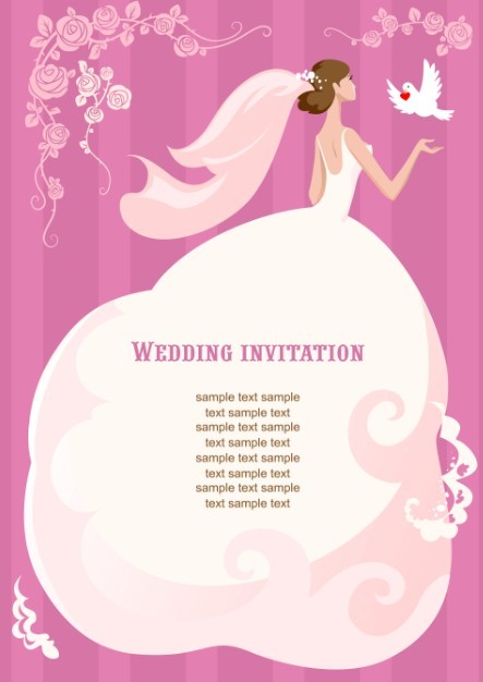 Clean Floral Bride Illustration For Wedding Invitation Vector 01