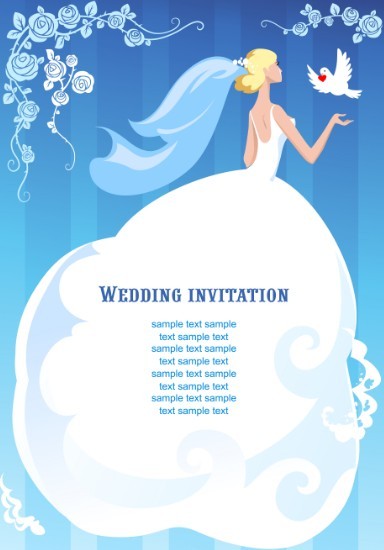 Clean Floral Bride Illustration For Wedding Invitation Vector 02