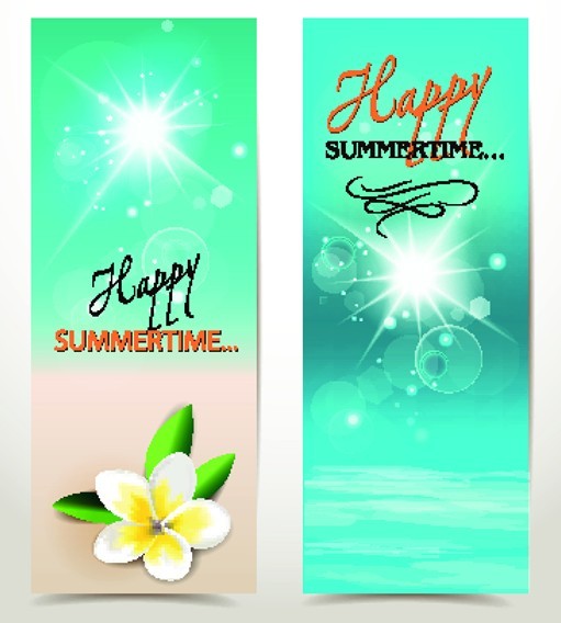 Set Of Vector Fresh Happy Summer Time Banners 01