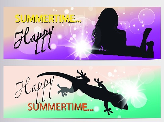 Set Of Vector Fresh Happy Summer Time Banners 02