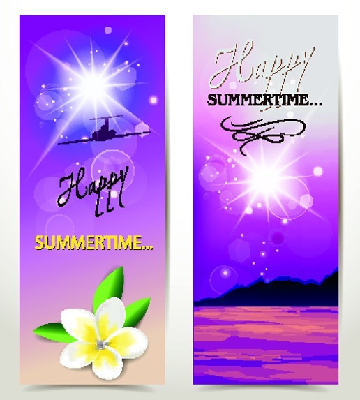 Set Of Vector Fresh Happy Summer Time Banners 03