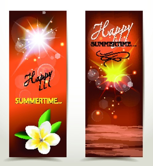 Set Of Vector Fresh Happy Summer Time Banners 04