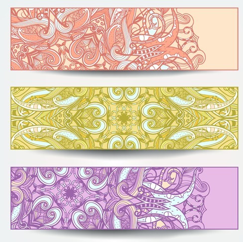 Set Of Vector Vintage Banners with Floral Pattern Backgrounds 01