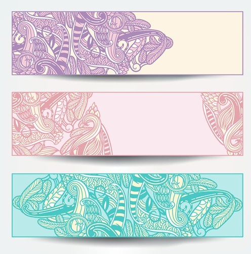 Set Of Vector Vintage Banners with Floral Pattern Backgrounds 02