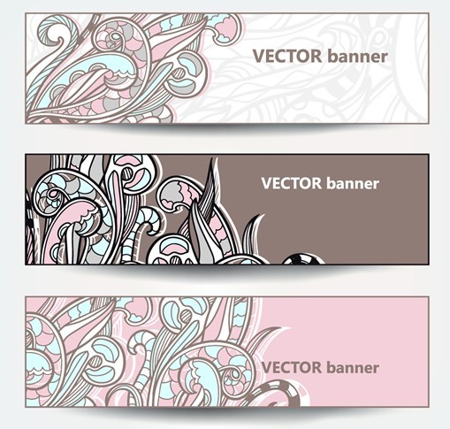Set Of Vector Vintage Banners with Floral Pattern Backgrounds 03