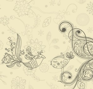 Vintage Hand Drawn Bird and Floral Illustration Vector 02