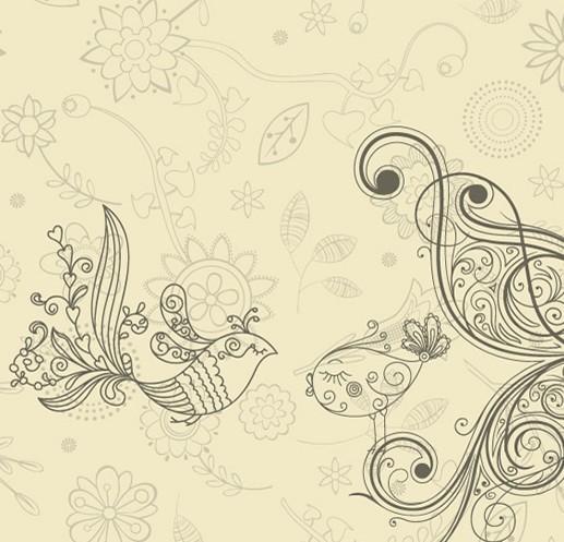 Vintage Hand Drawn Bird and Floral Illustration Vector 02