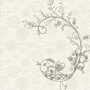 Vintage Hand Drawn Bird and Floral Illustration Vector 03