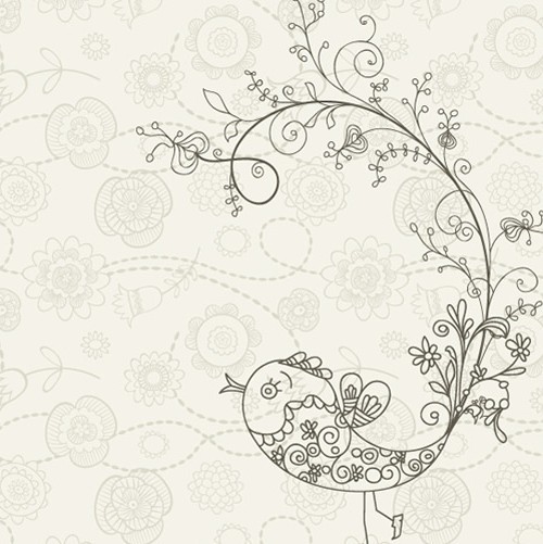 Vintage Hand Drawn Bird and Floral Illustration Vector 03