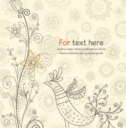 Vintage Hand Drawn Bird and Floral Illustration Vector 04