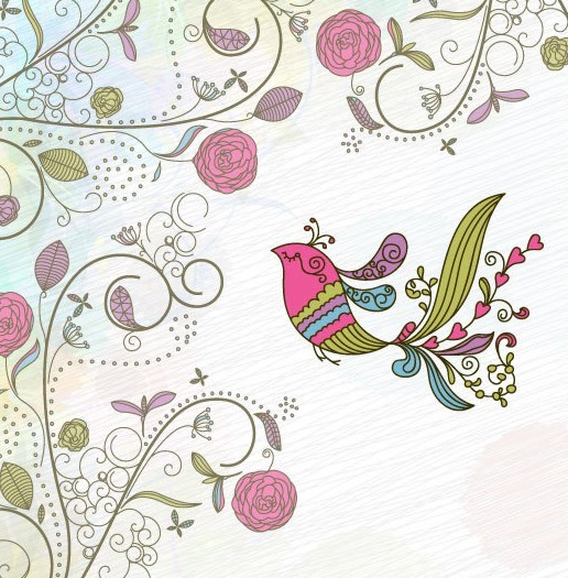 Vintage Hand Drawn Bird and Floral Illustration Vector 05