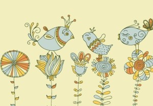 Vintage Hand Drawn Bird and Floral Illustration Vector 06