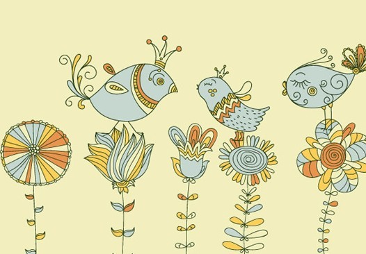Vintage Hand Drawn Bird and Floral Illustration Vector 06