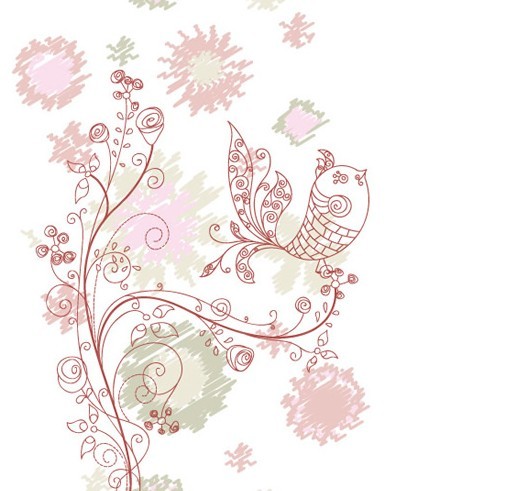 Vintage Hand Drawn Bird and Floral Illustration Vector 07
