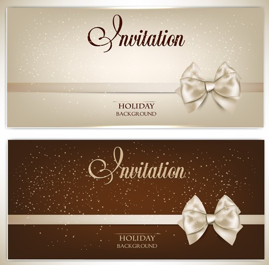 Noble Golden Cards with Ribbon Bow and Halos Ornaments Vector 03