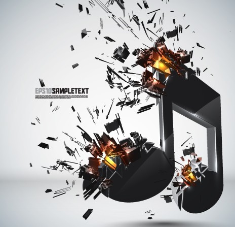Creative 3D Crushed Musical Note Design Vector 01