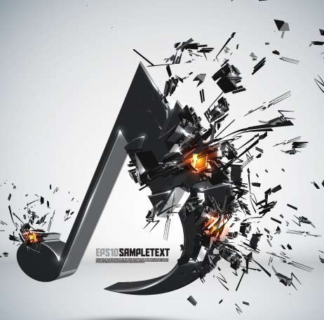 Creative 3D Crushed Musical Note Design Vector 02