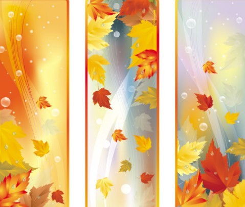Set Of Vector Autumn Leaf Banners 02
