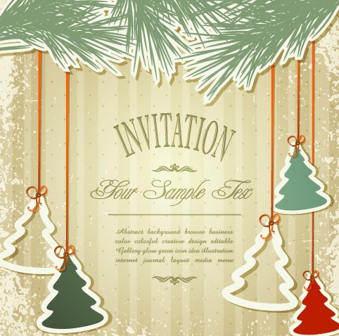 Vintage Merry Christmas Invitation Card Ornaments Vector 03