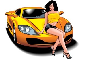 Beautiful Babe with Yellow Car Vector Illustration 01