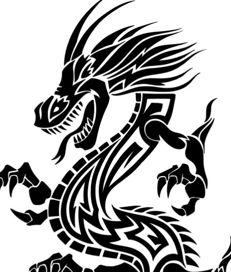 Black China Dragon Paper Cut Pattern Vector 01