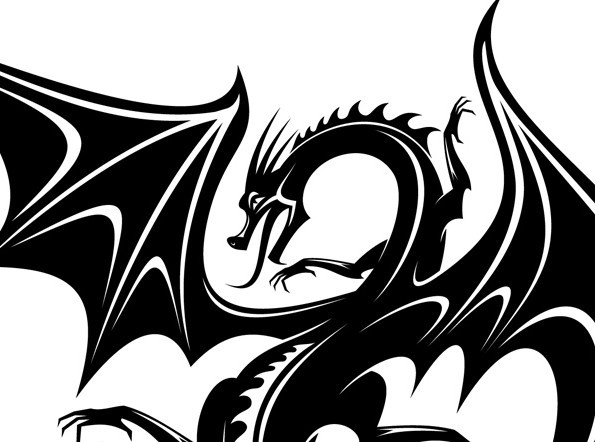 Black China Dragon Paper Cut Pattern Vector 03