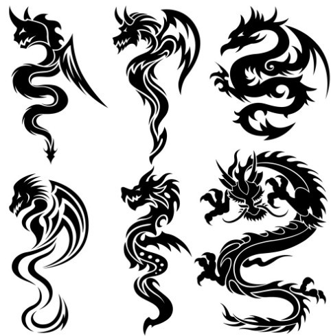 Black China Dragon Paper Cut Pattern Vector 04