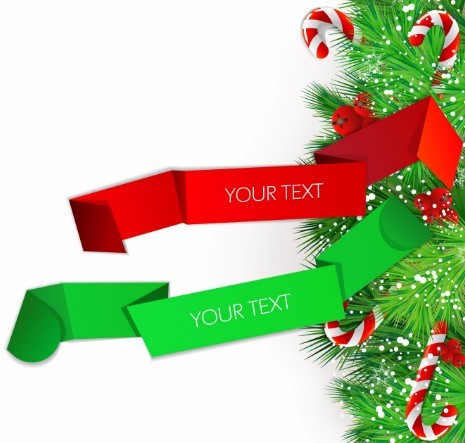 Colored Ribbon Label with Christmas Ornaments Vector 03