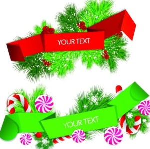 Colored Ribbon Label with Christmas Ornaments Vector 04