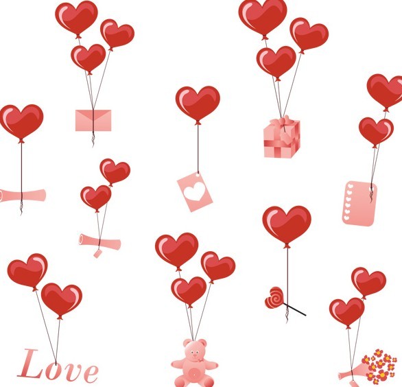 Love Heart Balloons With Gifts Vector