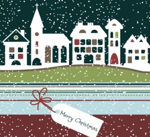 Cartoon Snowy Christmas Night Vector Illustration 01