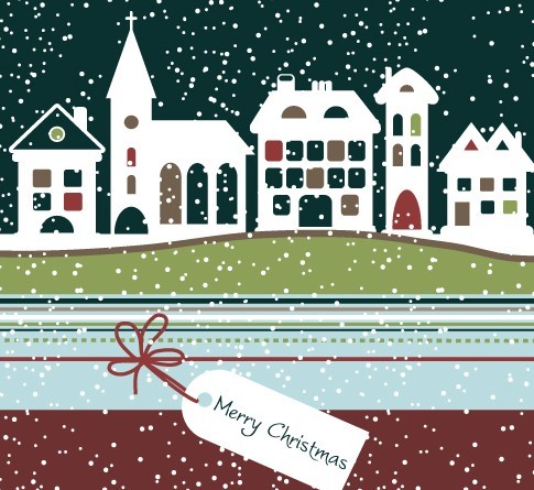 Cartoon Snowy Christmas Night Vector Illustration 01