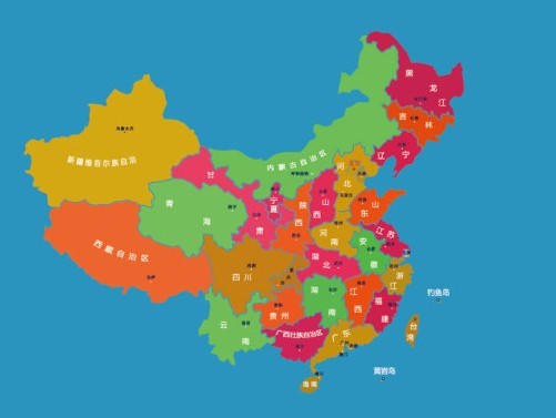 Colored Map of China Vector