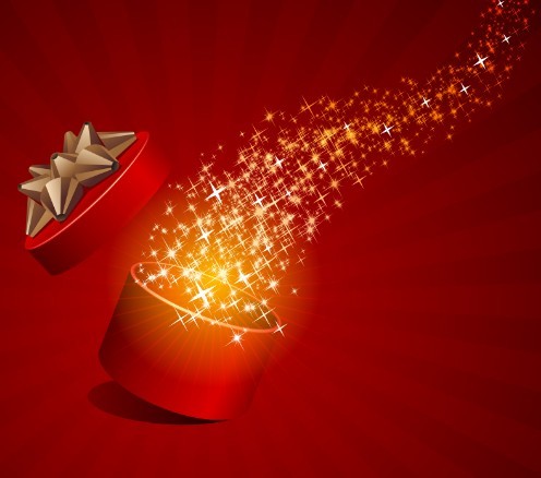 Red Opened Gift Box with Flying Stars Vector 01