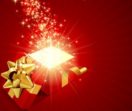 Red Opened Gift Box with Flying Stars Vector 02