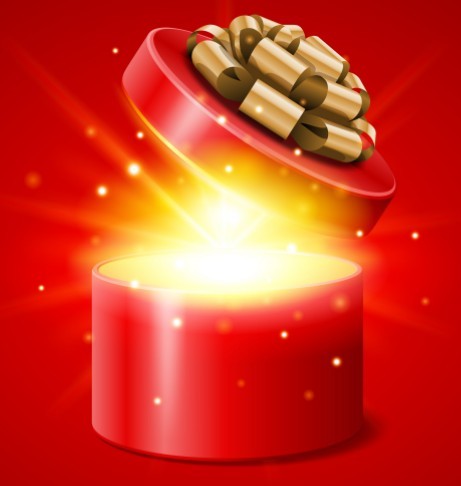Red Opened Gift Box with Flying Stars Vector 03